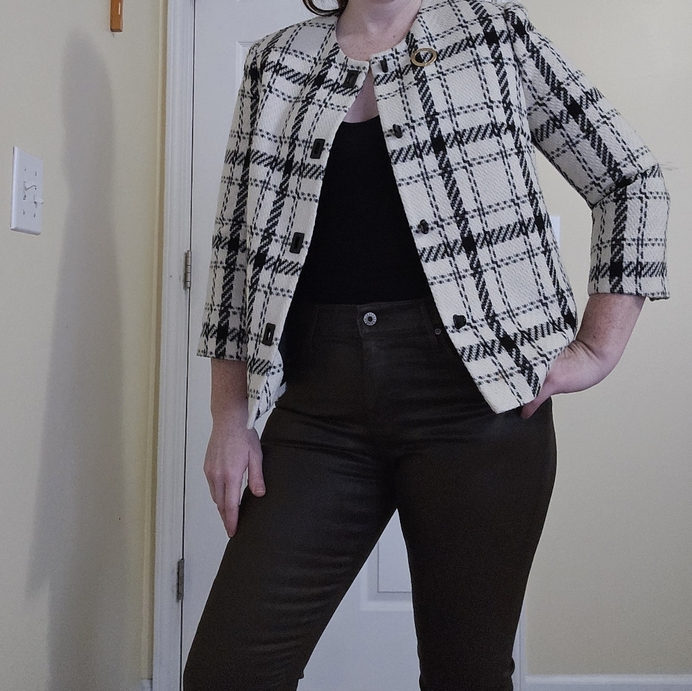 Kasper Vintage Black White Women's Blazer Jacket